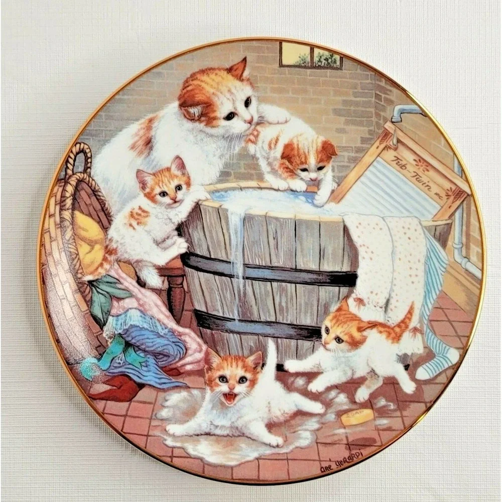 Vintage Country Kittens All Washed Up by Gre Gerrardi Porcelain Collectors Plate